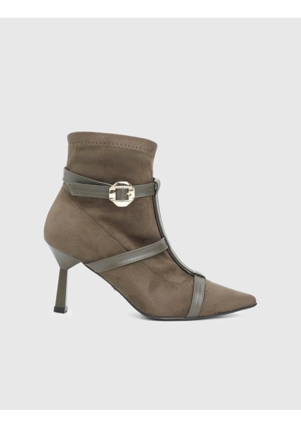 Buynaka Hakiki Süet Deri Haki Kadın Topuklu Bot modelleri