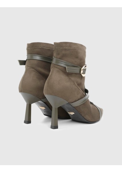 Buynaka Hakiki Süet Deri Haki Kadın Topuklu Bot fırsatları