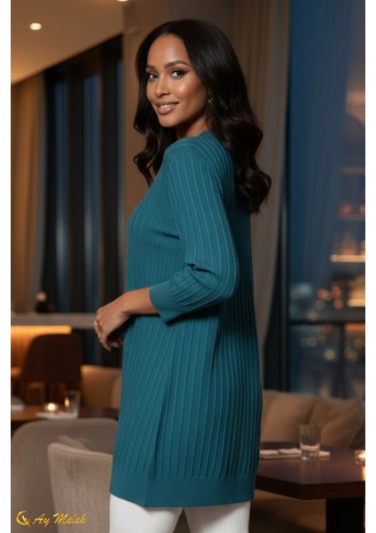 Kadın Triko Kazak Uzun Bisiklet Yaka Düz Tunik