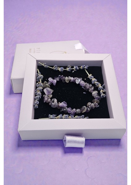 Ametist Kırıktas Esnek Bileklik – Minimal Doğal Taş Tasarım Lavanta Temalı Hediyelik Takı modelleri