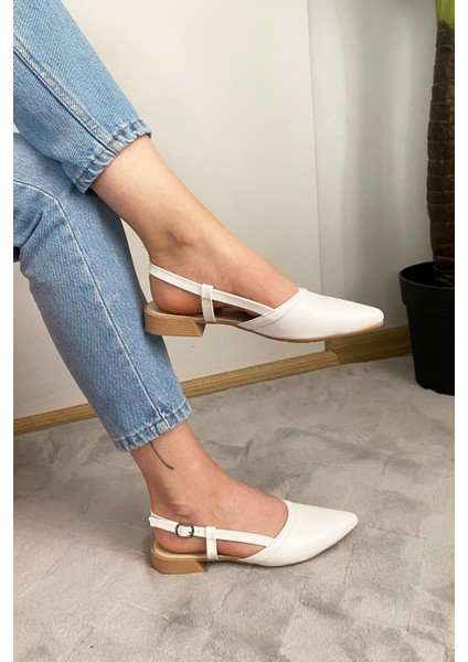 Kadın Tena Beyaz Cilt Arkası Acık Sivri Burun Günlük Babet