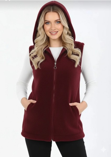 Kapüşonlu Kadın Polar Yelek