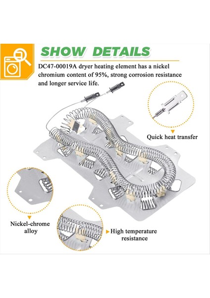 DC47-00019A Kurutucu Isıtma Elemanları Kiti, Kurutucular Için DC96-00887A+DC47-00016A+DC47-00018A (Yurt Dışından) modelleri