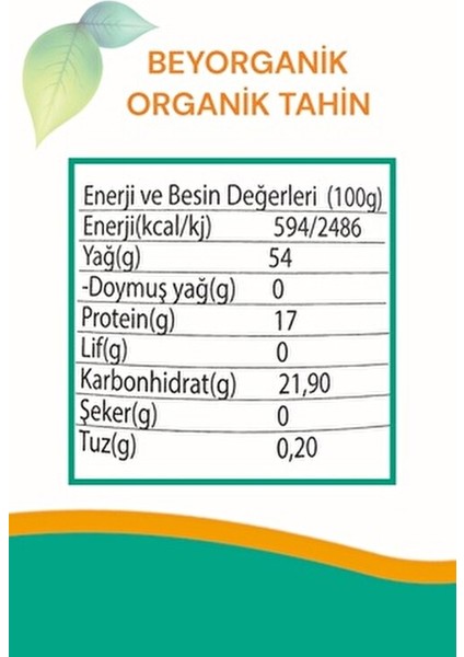 Organik Tahin 300 gr Ege Bölgesi Lezzeti Katkı Maddesi İçermeyen Doğal Ürün