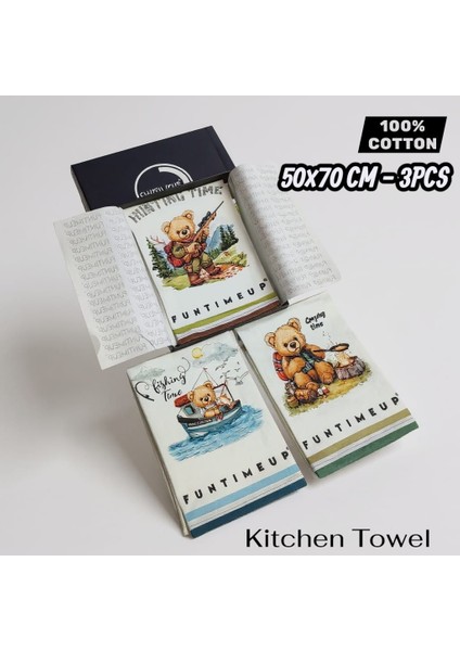 3'lü Mutfak Havlusu 100% Pamuk 50×70 cm Hediyelik Ayıcık Baskılı