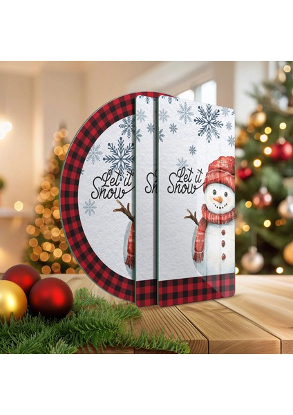 Cam Sunum Servis Tabağı 3'lü Yuvarlak Set Christmas Winter Yılbaşı Desenli