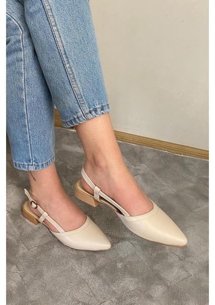 Kadın Tena Bej Cilt Arkası Acık Sivri Burun Günlük Babet