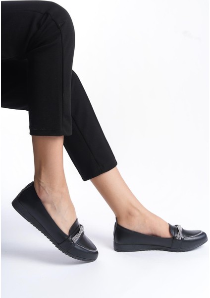 Kadın Sansa Siyah Taş Detaylı Günlük Babet fiyatları