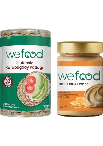 Şekersiz Ham Ballı Fıstık Ezmesi 300 gr + Glutensiz Karabuğday Patlağı 100 gr