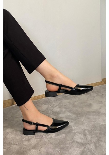 Kadın Tena Siyah Rugan Arkası Acık Sivri Burun Günlük Babet modelleri