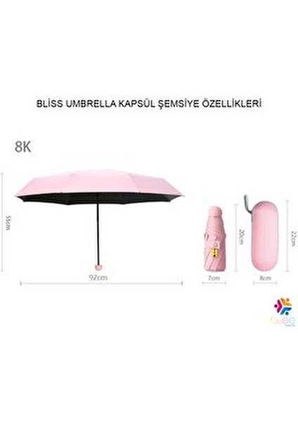 Kapsül Şemsiye 8 Tel Destekli Darbelere Dayanıklı Ultraviyole Işınları Geçirmez