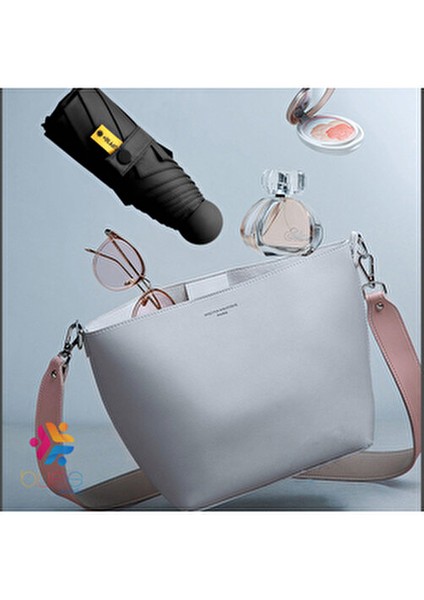 Kapsül Şemsiye 8 Tel Destekli Siyah Kumaş ile Yağmurdan ve Güneşten Koruma