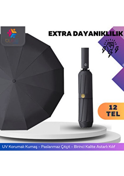 bliss 12 Telli Otomatik Şemsiye Kadınlar İçin Ekstra Güçlü Dayanıklı Kauçuk Saplı
