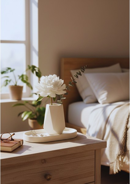 Geometrik Beton Vazo & Oval Beton Tepsi Seti | El Yapımı Dekoratif Set fiyatları