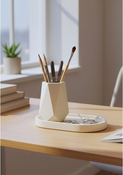 Geometrik Beton Vazo & Oval Beton Tepsi Seti | El Yapımı Dekoratif Set fırsatları