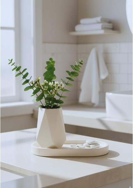 Geometrik Beton Vazo & Oval Beton Tepsi Seti | El Yapımı Dekoratif Set indirimleri