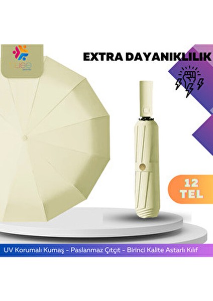bliss 12 Telli Kadın Otomatik Şemsiye Ekstra Dayanıklı Fiber Tel ile Güçlü Rüzgar Koruması