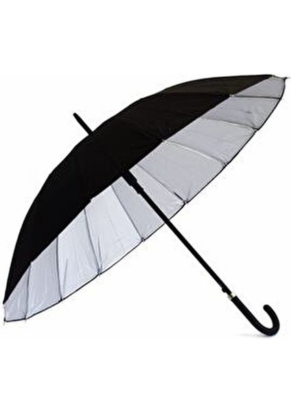 16 Telli Siyah İçi Gümüş Renk Baston Şemsiye 80 cm Erkekler İçin Dayanıklı Tasarım modelleri