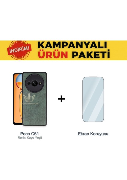 POCOC61 Ikili Ekonomik Koruma Paketi Aras Deri Kılıf + Temperli Ekran Koruyucu