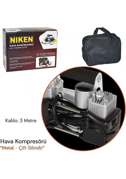 Araç lastik hava kompresör metal çift silindir büyük çantalı niken