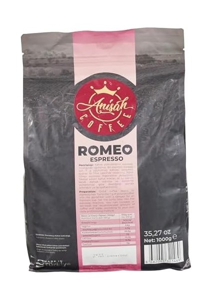 Anisah Coffee Romeo Espresso Koyu Kavrulmuş (Dark Roast) Çekirdek Kahve | 1000G | Yoğun ve Canlandırıcı Aroma modelleri