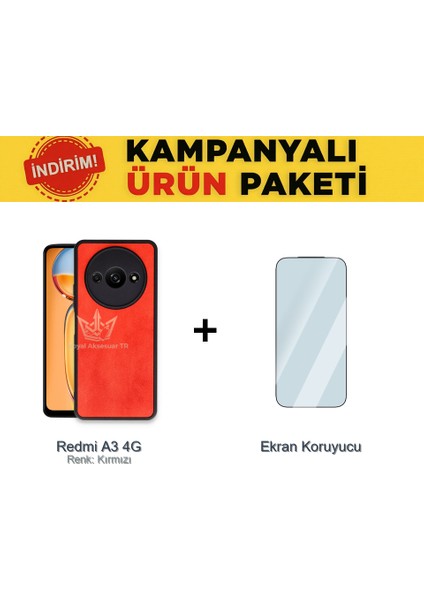 Redmia3 4g Suni Deri Kılıf ve Temperli Ekran Koruyucu Koruma Paketi Ryc/aras+Cam