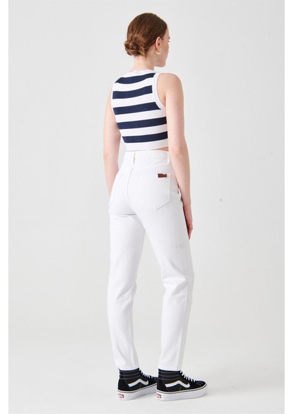 KELLY Mom Fit Beyaz Kadın Jean Pantolon