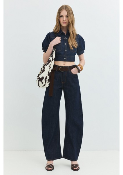 JILL Barrel Fit Rinse Koyu İndigo Kadın Jean Pantolon