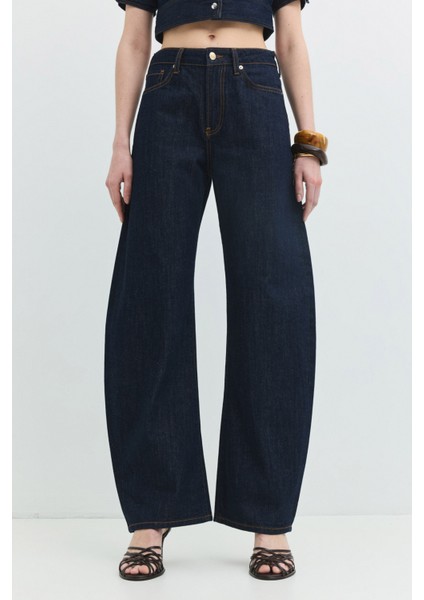 JILL Barrel Fit Rinse Koyu İndigo Kadın Jean Pantolon