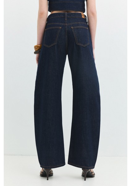 JILL Barrel Fit Rinse Koyu İndigo Kadın Jean Pantolon