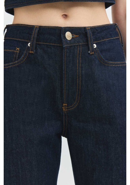 JILL Barrel Fit Rinse Koyu İndigo Kadın Jean Pantolon