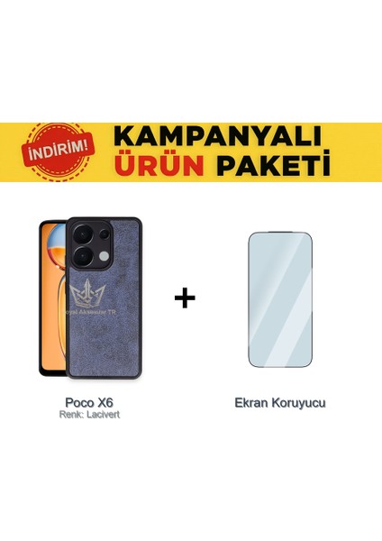 Pocox6 Suni Deri Kılıf ve Temperli Ekran Koruyucu Koruma Paketi Ryc/aras+Cam
