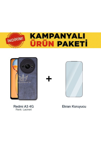 Redmia3 4g Suni Deri Kılıf ve Temperli Ekran Koruyucu Koruma Paketi Ryc/aras+Cam