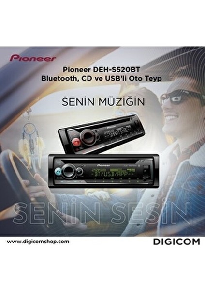 DEH-S5250BT Çift Amfi Bluetooth USB AUX CD Oto Teyp Özellikli Medya Çalar