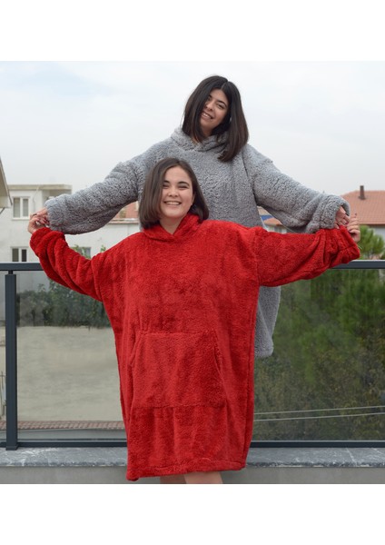 Kapüşonlu Peluş Giyilebilir Battaniye – Ultra Yumuşak Oversize