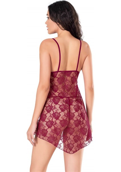 Arias Closet Bordo Kısa Tül Gecelik modelleri