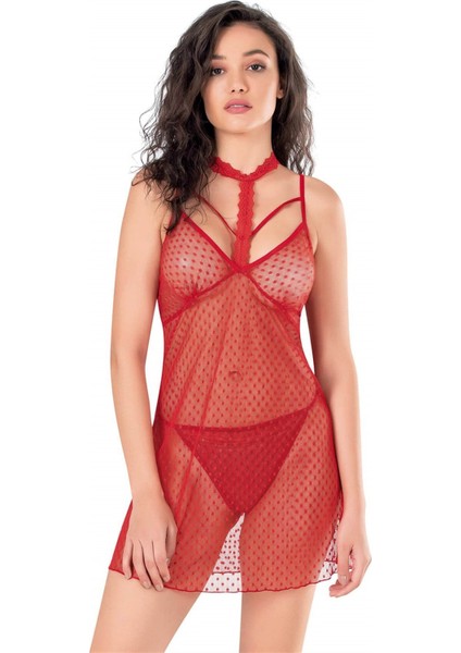 Arias Closet Kırmızı Kısa Tül Gecelik