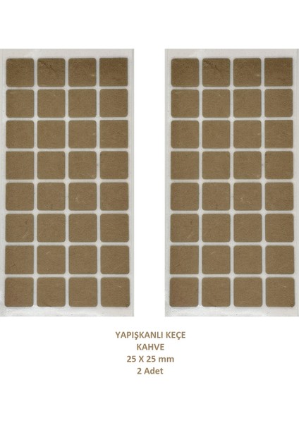 Kare Koyu Kahve 25x25 mm 2 Paket Yapışkanlı Sandalye Koltuk Mobilya Ayak Keçesi Zemin Koruyucu Keçe