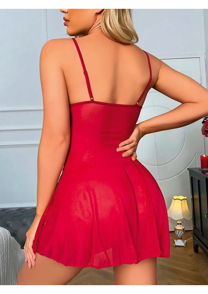 Arias Closet Bordo Dantel Işlemeli Göğüs Ip Detaylı Fantezi Tül Gecelik Takımı fırsatları