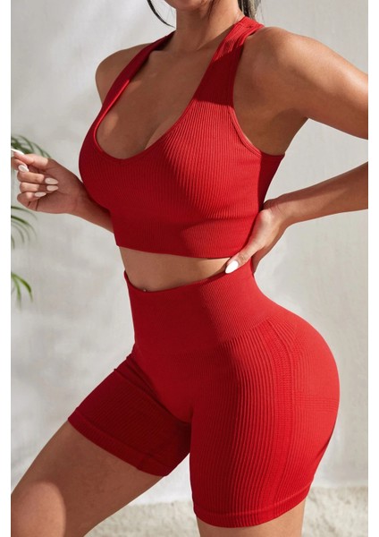 Kadın Kırmızı Yüksek Bel Çapraz Sırt Detaylı Şortlu Gecelik Takım fiyatları