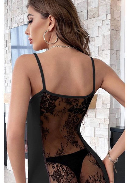 Kadın Siyah Sırt Kısmı Komple Dantelli Mini Gecelik modelleri
