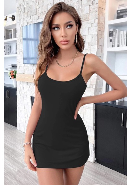 Kadın Siyah Sırt Kısmı Komple Dantelli Mini Gecelik fırsatları