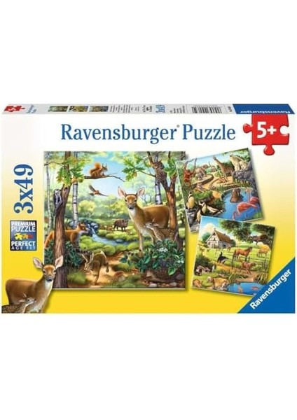 92659 Dağ Hayvanları Çocuk Puzzle, Çok Renkli, 3X49 Parça fiyatları