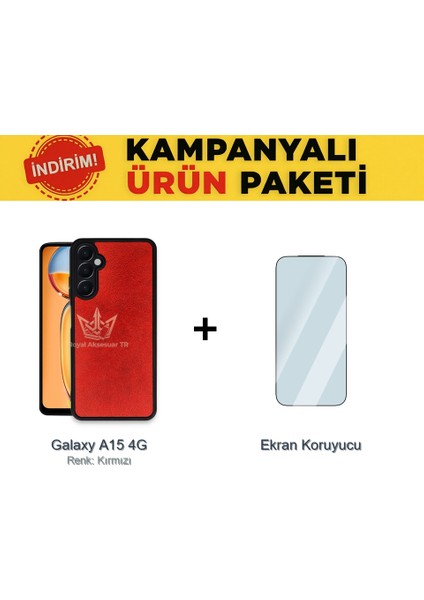 Samsung Galaxy A15 4g Suni Deri Kılıf ve Temperli Ekran Koruyucu Koruma Paketi Ryc/aras+Cam