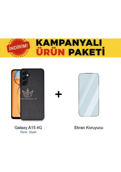 Samsung Galaxy A15 4g Suni Deri Kılıf ve Temperli Ekran Koruyucu Koruma Paketi Ryc/aras+Cam