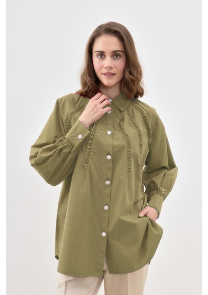 Taşlı Düğme Detaylı Gömlek Tunik 2844 Haki fiyatları