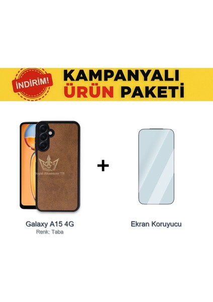 Samsung Galaxy A15 4g Suni Deri Kılıf ve Temperli Ekran Koruyucu Koruma Paketi Ryc/aras+Cam