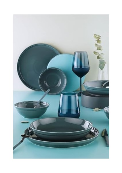 Porselen Fit-C 18 Parça 6 Kişilik Yemek Takımı Mavi