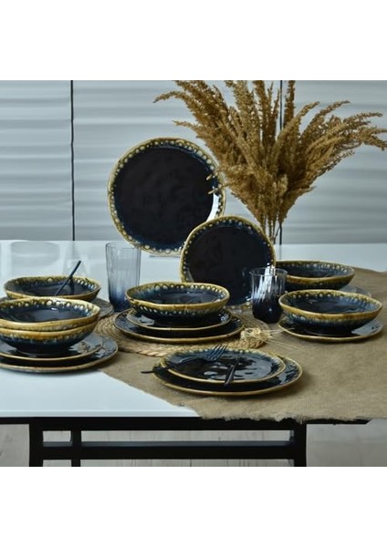 Keramika Shizen Siyah Organik Yemek Takımı 18 Parça 6 Kişilik Q29