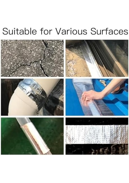 Butil Bant Su Geçirmez Bant Alüminyum Folyo Bant Bant 2 "(G) x 11.2ft (L) x 1.2mm (T), Tuvaletlerde, Boru Hatlarında, Çatı Çatlaklarında, Karavanlarda, Şemsiyelerde, Pencerelerde, Teknede, Zeminlerde, modelleri